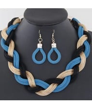 Weaving Dough Twist Design Fashion Alloy Necklace and Earrings Set - Blue and Black