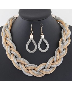 Weaving Dough Twist Design Fashion Alloy Necklace and Earrings Set - Golden and Silver