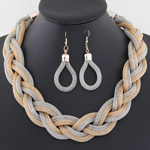 Weaving Dough Twist Design Fashion Alloy Necklace and Earrings Set - Golden and Silver