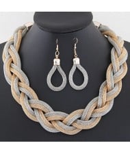 Weaving Dough Twist Design Fashion Alloy Necklace and Earrings Set - Golden and Silver