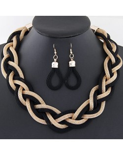 Weaving Dough Twist Design Fashion Alloy Necklace and Earrings Set - Golden and Black
