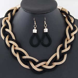 Weaving Dough Twist Design Fashion Alloy Necklace and Earrings Set - Golden and Black