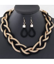 Weaving Dough Twist Design Fashion Alloy Necklace and Earrings Set - Golden and Black