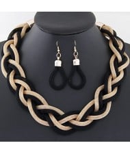 Weaving Dough Twist Design Fashion Alloy Necklace and Earrings Set - Golden and Black