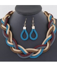 Weaving Dough Twist Design Fashion Alloy Necklace and Earrings Set - Blue and Brown