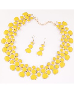 Oil-spot Glazed Unique Fashion Flower Cluster Design Alloy Costume Necklace and Earrings Set - Yellow