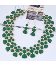 Oil-spot Glazed Unique Fashion Flower Cluster Design Alloy Costume Necklace and Earrings Set - Green