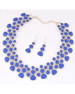Oil-spot Glazed Unique Fashion Flower Cluster Design Alloy Costume Necklace and Earrings Set - Blue