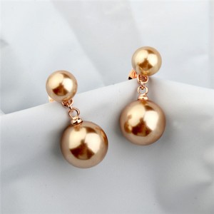 Dual Pearls Design Rose Gold Ear Studs - Champagne
