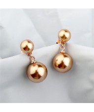 Dual Pearls Design Rose Gold Ear Studs - Champagne