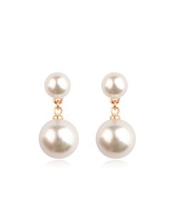 Dual Pearls Design Rose Gold Ear Studs - White