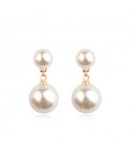 Dual Pearls Design Rose Gold Ear Studs - White
