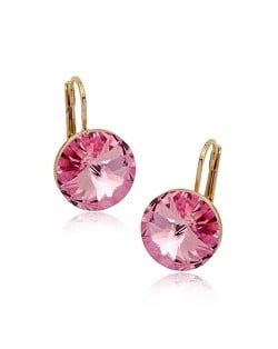 Round Pink Austrian Crystal 18K Rose Gold Dangling Earrings