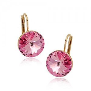 Round Pink Austrian Crystal 18K Rose Gold Dangling Earrings