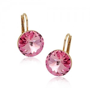 Round Pink Austrian Crystal 18K Rose Gold Dangling Earrings