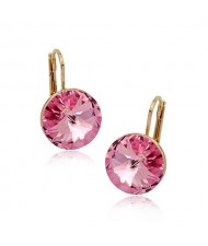 Round Pink Austrian Crystal 18K Rose Gold Dangling Earrings