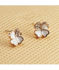 White Four-leaf Clover Fashion Rose Gold Ear Studs