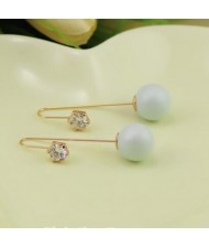 Rhinestone Embelished Rose Gold with Dangling Ball Design Earrings - Blue