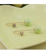 Rhinestone Embelished Rose Gold with Dangling Ball Design Earrings - Green