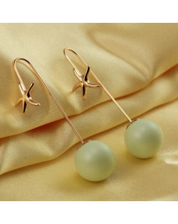 Rose Gold Starfish with Dangling Ball Design Earrings - Green