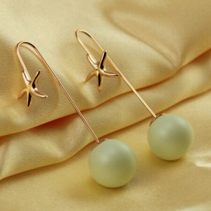 Rose Gold Starfish with Dangling Ball Design Earrings - Green