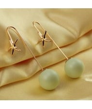 Rose Gold Starfish with Dangling Ball Design Earrings - Green
