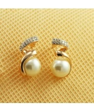 Rhinestone Embellished Rose Gold Curving Style Pearl Ear Studs