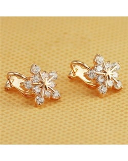 Transparent Rhinestone Combined Snowflake Rose Gold Ear Clips