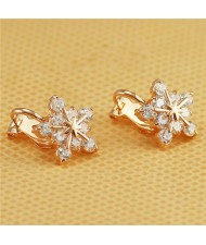 Transparent Rhinestone Combined Snowflake Rose Gold Ear Clips