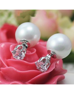 Rhinestone Inlaid Six Claw Pearl Fashion Platinum Plated Earrings