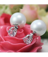 Rhinestone Inlaid Six Claw Pearl Fashion Platinum Plated Earrings