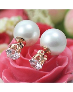 Rhinestone Inlaid Six Claw Pearl Fashion Rose Gold Earrings