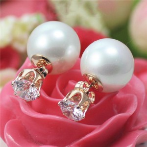 Rhinestone Inlaid Six Claw Pearl Fashion Rose Gold Earrings