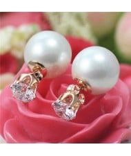 Rhinestone Inlaid Six Claw Pearl Fashion Rose Gold Earrings