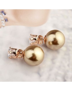 Rhinestone Inlaid Six Claw Champagne Pearl Fashion Rose Gold Earrings