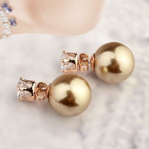 Rhinestone Inlaid Six Claw Champagne Pearl Fashion Rose Gold Earrings
