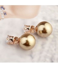 Rhinestone Inlaid Six Claw Champagne Pearl Fashion Rose Gold Earrings