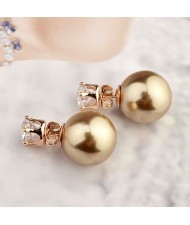Rhinestone Inlaid Six Claw Champagne Pearl Fashion Rose Gold Earrings