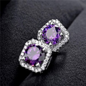 Violet Rhinestone Embellished 18k Platinum Plated Earrings