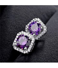 Violet Rhinestone Embellished 18k Platinum Plated Earrings