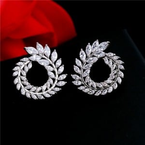 Cubic Zirconia Leaves Graceful 18K Platinum Plated Women Earrings