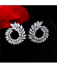 Cubic Zirconia Leaves Graceful 18K Platinum Plated Women Earrings