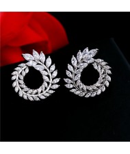 Cubic Zirconia Leaves Graceful 18K Platinum Plated Women Earrings