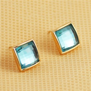 Elegant Square Blue Austrian Crystal Ear Studs - Rose Gold
