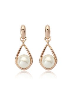 Pearl Inlaid Fair Lady Dangling Style Rose Gold Ear Studs