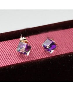 Gradient Color Austrian Crystal Cubic Rose Gold Ear Studs - Purple