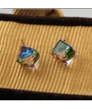Gradient Color Austrian Crystal Cubic Rose Gold Ear Studs - Multicolor
