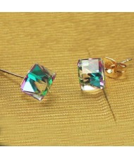 Gradient Color Austrian Crystal Cubic Rose Gold Ear Studs - Green