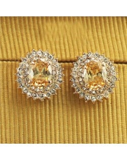 Austrian Crystal and Rhinestone Embellished Oval Shape Splendid Rose Gold Earrings - Champagne