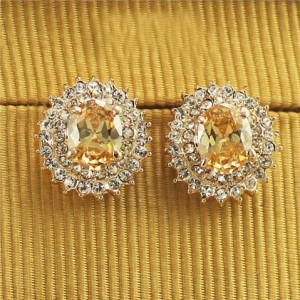 Austrian Crystal and Rhinestone Embellished Oval Shape Splendid Rose Gold Earrings - Champagne